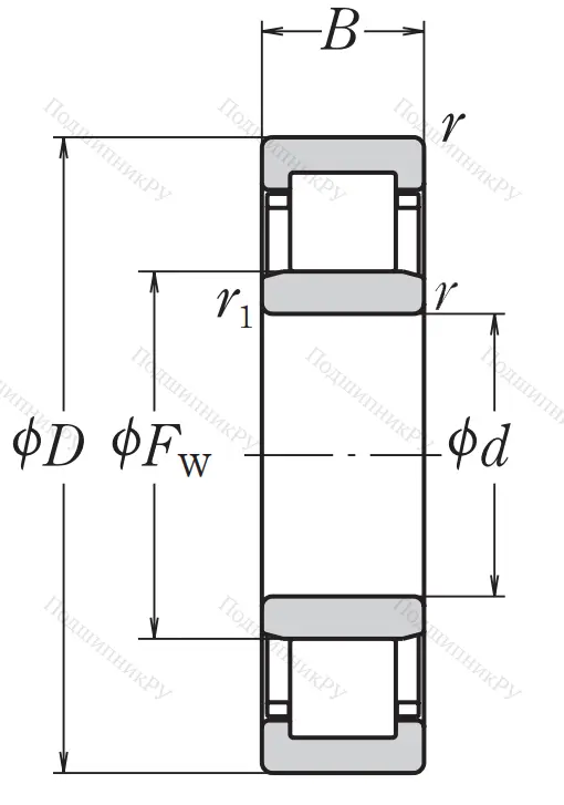 Роликовый цилиндрический подшипник NJ 308 ET C 3