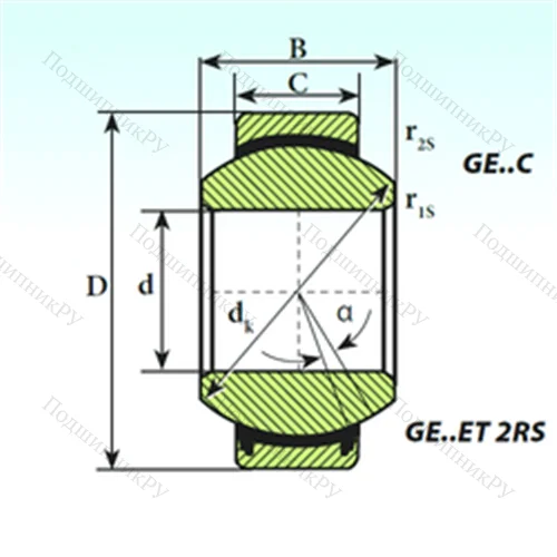Подшипник скольжения сферический GE 60 ET 2RS от производителя  ISB