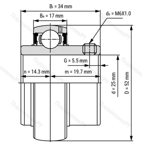 Радиальный шарикоподшипник из нержавеющей стали SS UC 205 - Вал 25мм