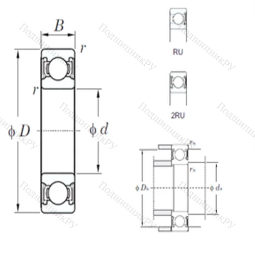 Подшипник шариковый радиальный 6322-2RU от производителя  KOYO Подшипник шариковый радиальный 6322-2RU от производителя  KOYO