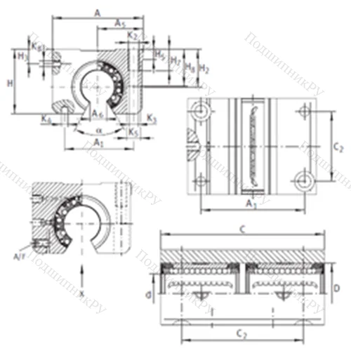 Подшипник шариковый линейный KTNOS 12 C-PP-AS