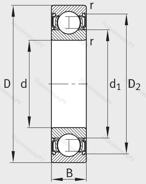 Однорядный шариковый подшипник 6218 2RSR