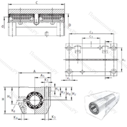Подшипник шариковый линейный KTSG 16-PP-AS