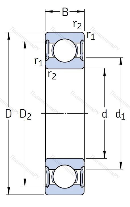 Однорядный шариковый подшипник 62304 2RS 1