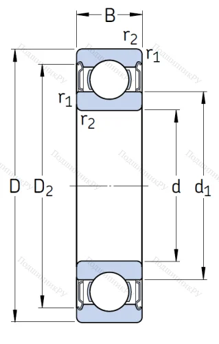 Однорядный шариковый подшипник 6305 2Z/C 3 от производителя  SKF Однорядный шариковый подшипник 6305 2Z/C 3 от производителя  SKF