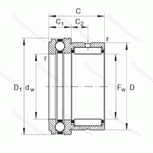 Шарикоподшипник упорный комбинированный с игольчатыми роликами NKX 20