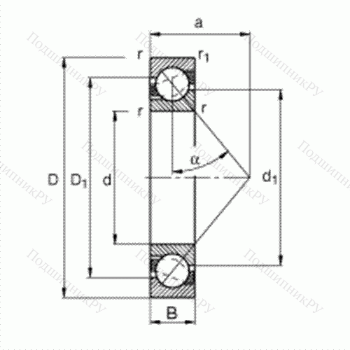 Подшипник шариковый радиально-упорный 7308-B-TVP от производителя  FAG Подшипник шариковый радиально-упорный 7308-B-TVP от производителя  FAG
